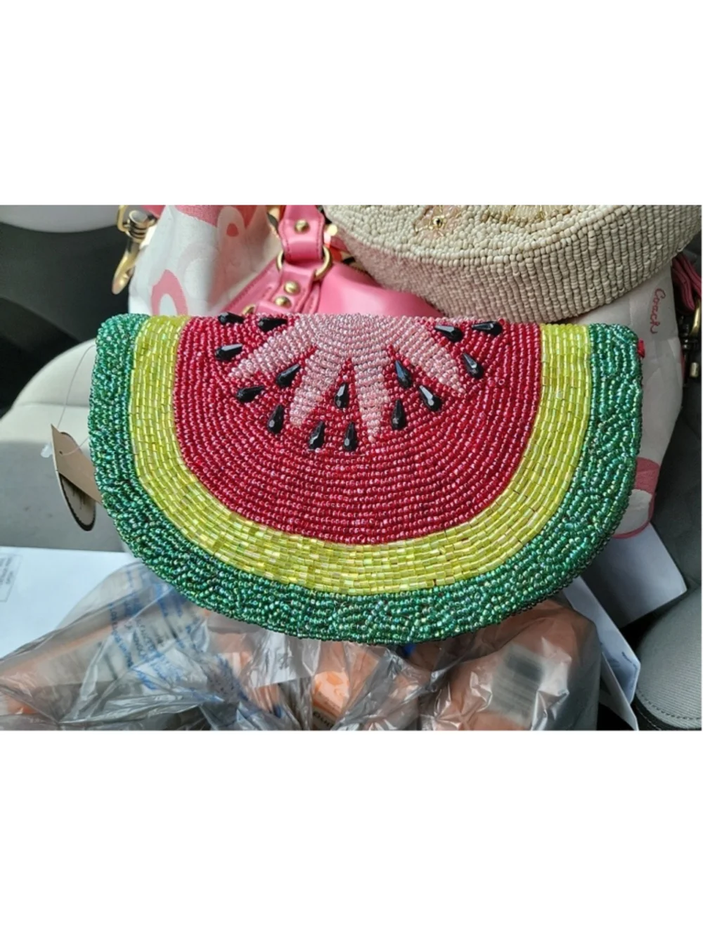 NWT Watermelon Beaded Crossbody Purse Made In India Fruit Chain Strap Summer